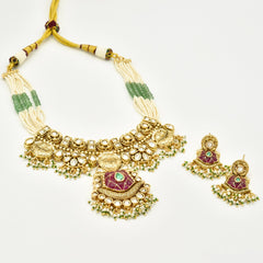 Rajsi Temple Kundan Meenakari Pendant Necklace - The Pashm