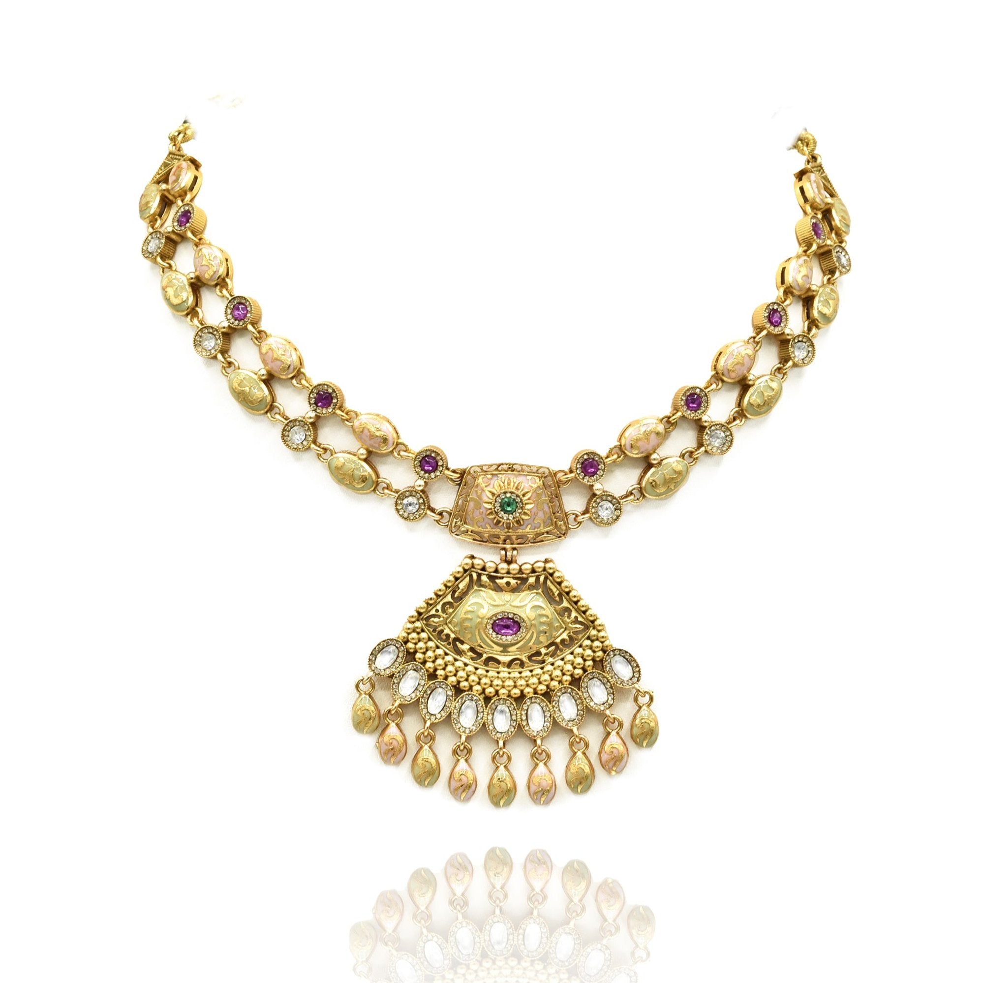 Aabha Gold Enamel Necklace Set - The Pashm