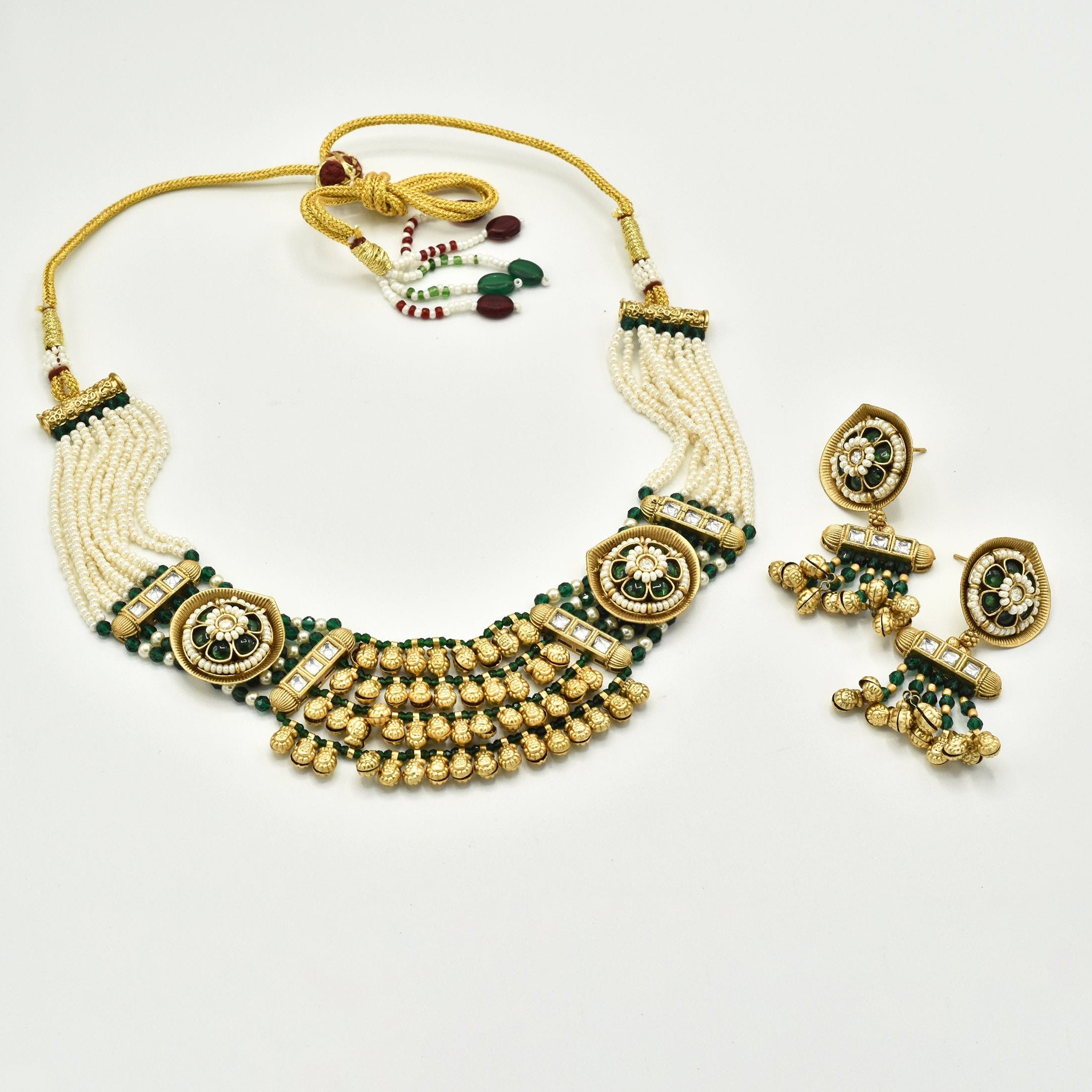 Jiya Motif Antique Gold Beads Choker Set - The pashm