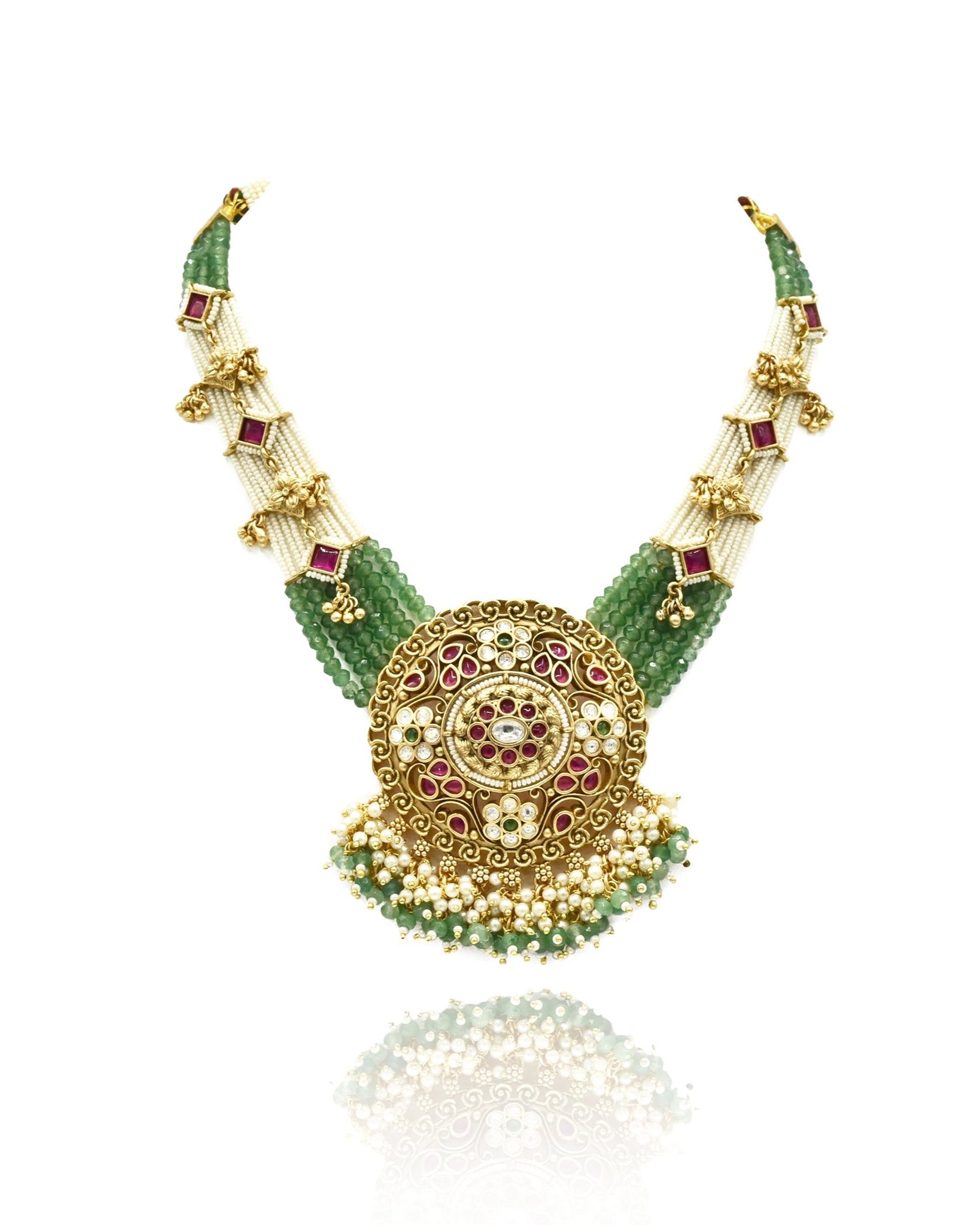 Aarshi Antique Gold Kundan Pendant Set - The Pashm