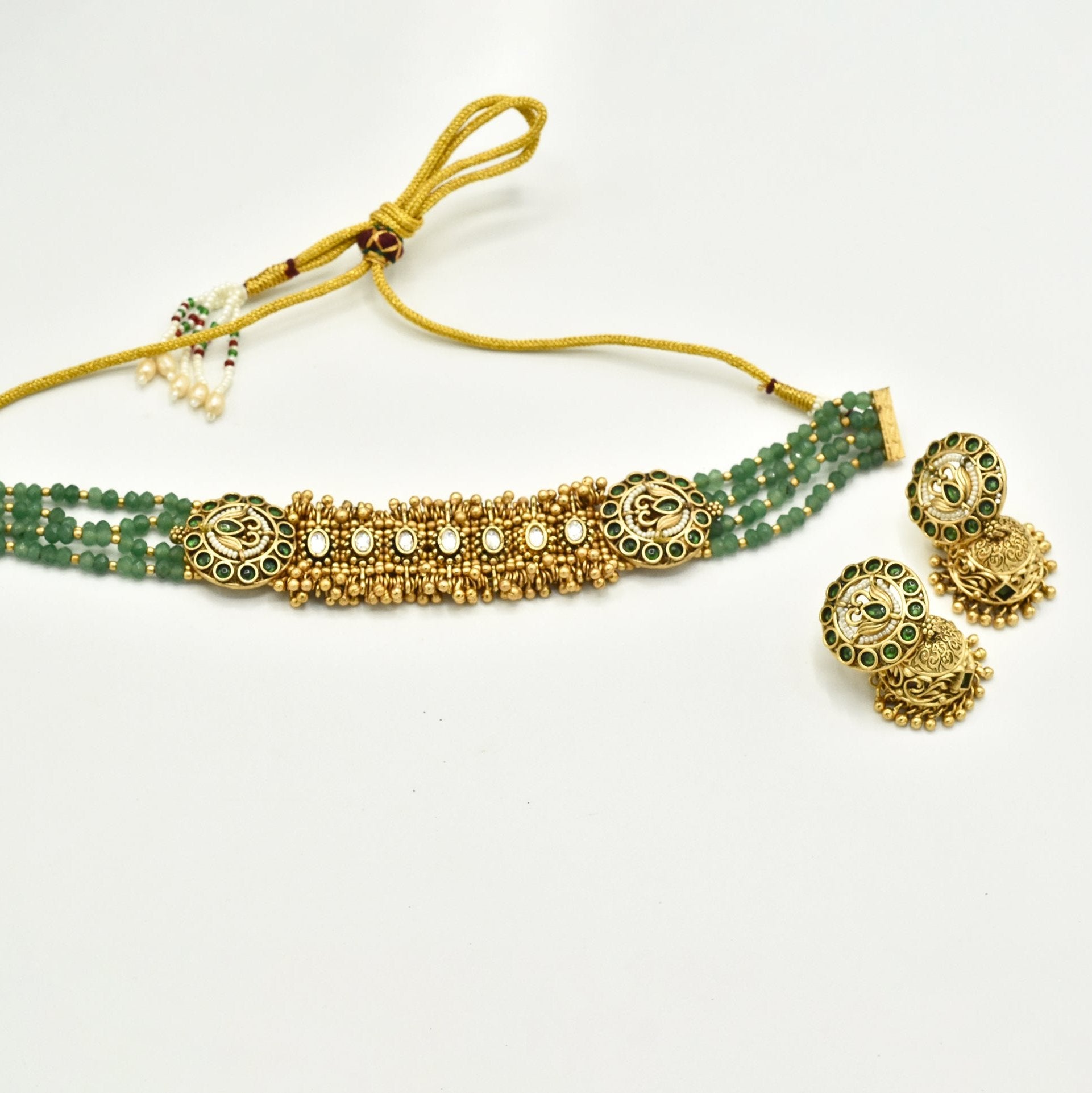 Soumya Motif Antique Gold Green Choker Set