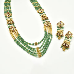 Poorva Antique Gold Motif Layered Green Necklace