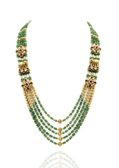 Poorva Antique Gold Motif Layered Green Necklace - The Pashm