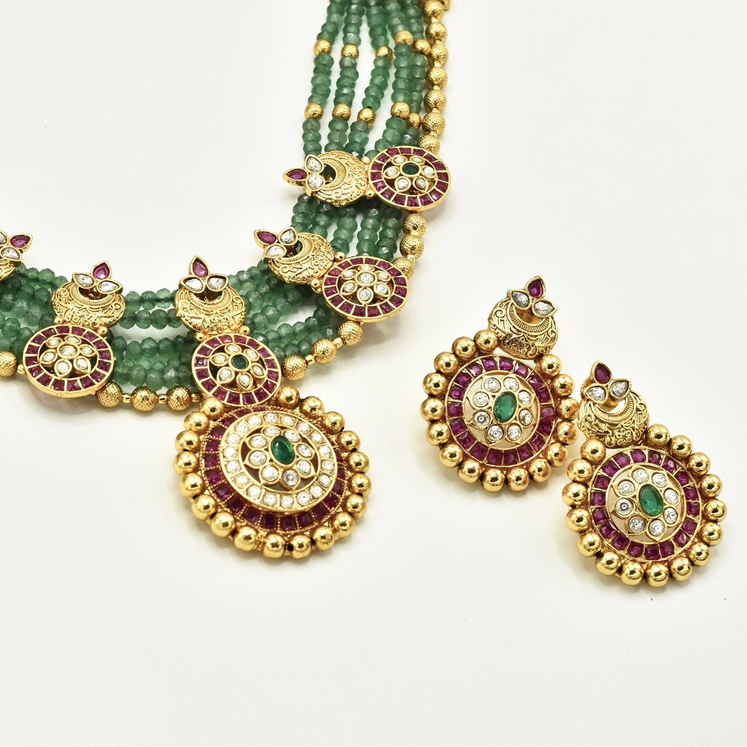 Aarnika Antique Gold Motif Pendant Necklace Set - The Pashm