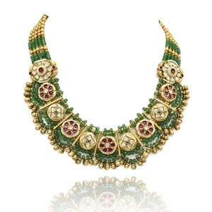 Aasha Antique Gold Kundan Motif Green Necklace - The Pashm