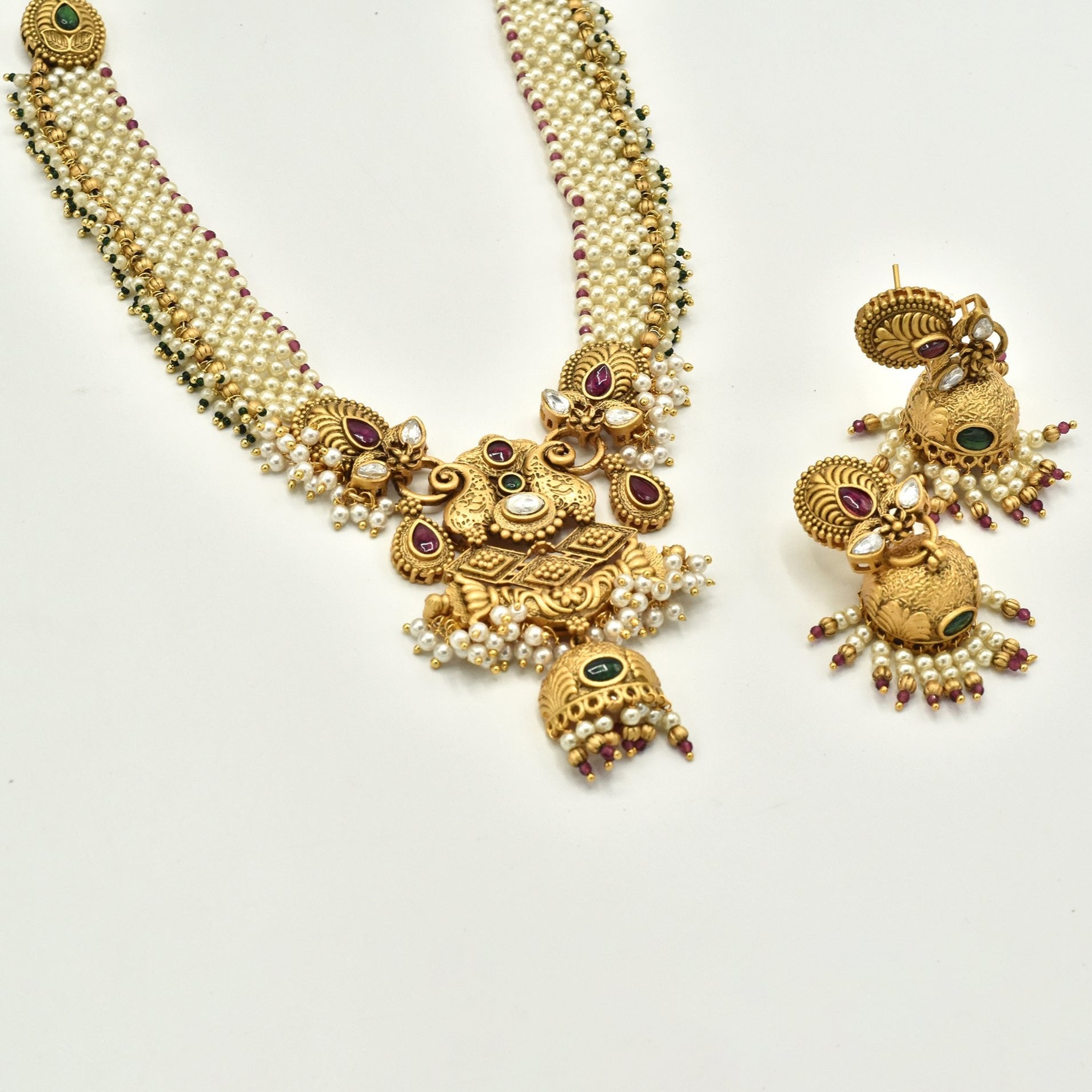 Chavvi Antique Gold Pearl Knit Pendant Set - The Pashm