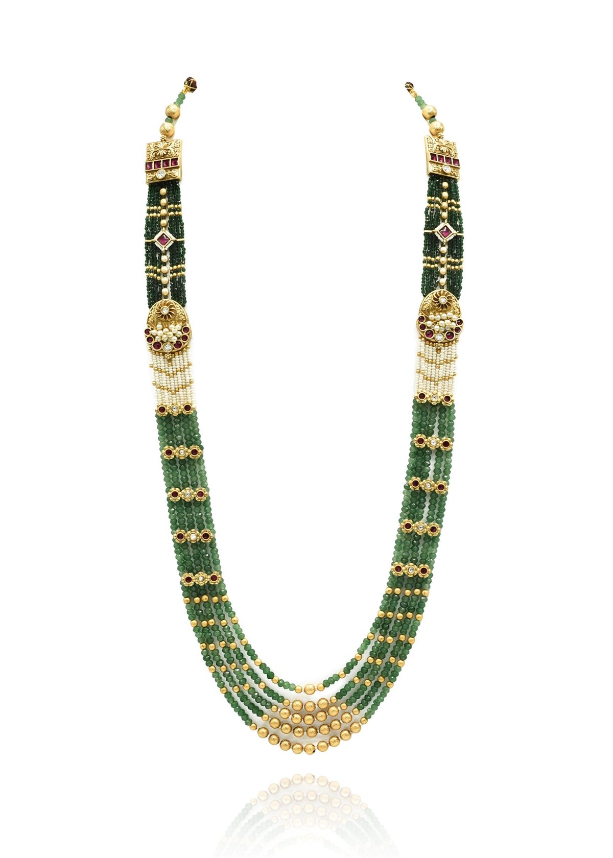 Ananika Antique Gold Motif Layered Green Necklace - The Pashm