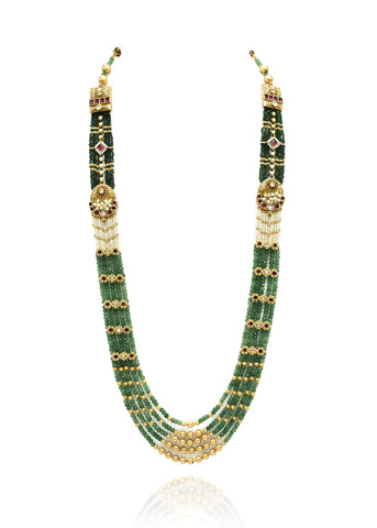 Ananika Antique Gold Motif Layered Green Necklace - The Pashm