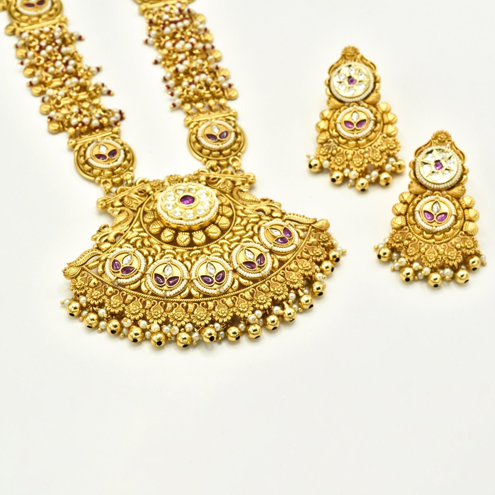 Reham Gold Kundan Long Necklace Set - The pashm