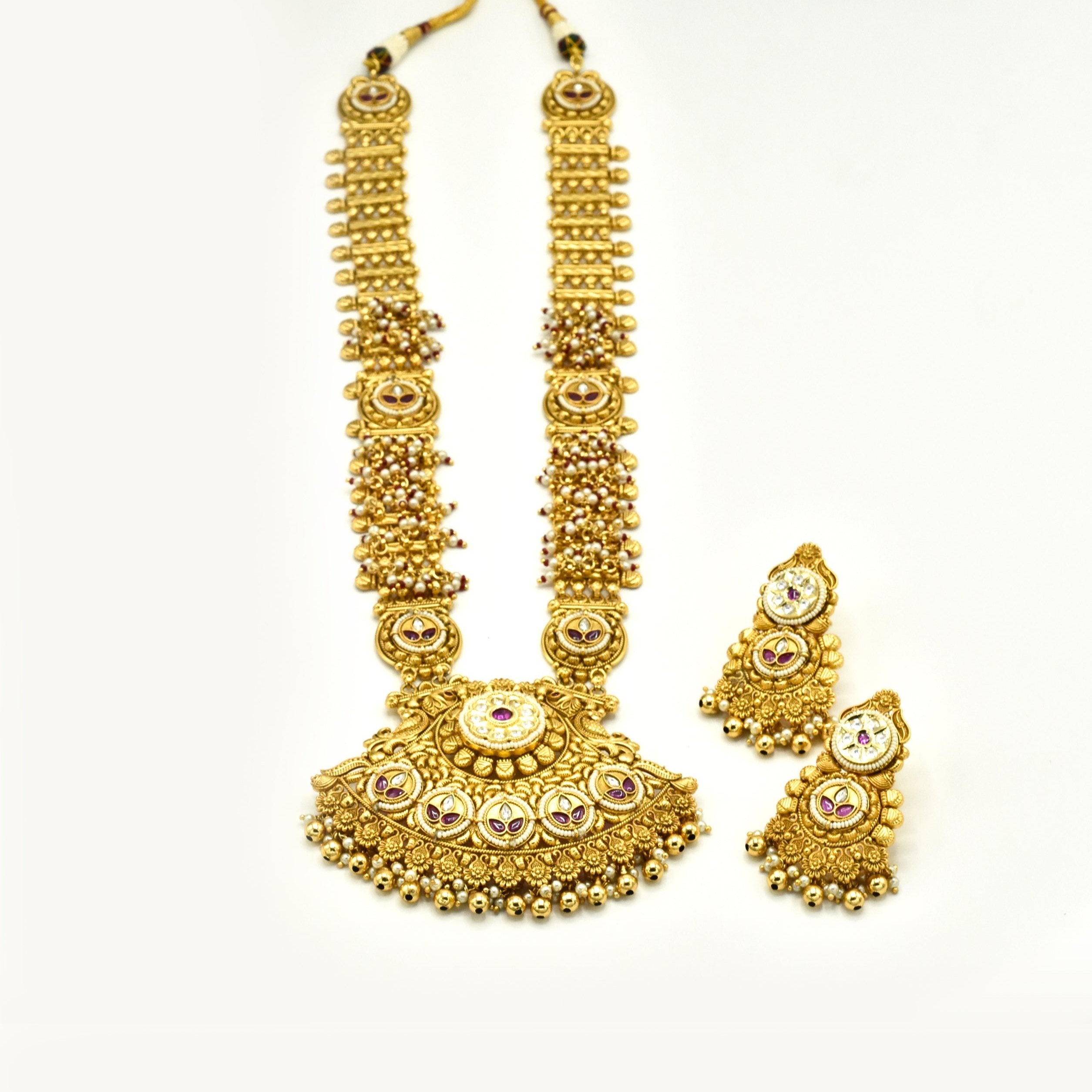 Reham Gold Kundan Long Necklace Set - The pashm