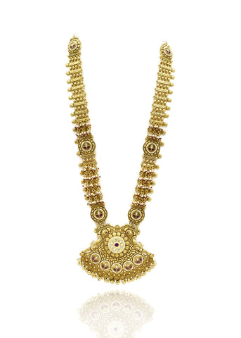 Reham Gold Kundan Long Necklace Set - The pashm