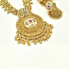 Amba Gold Meenakari Long Necklace Set - The pashm