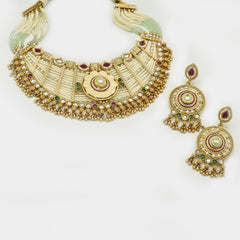 Rabiah Antique Gold Beaded Choker Set - The Pashm