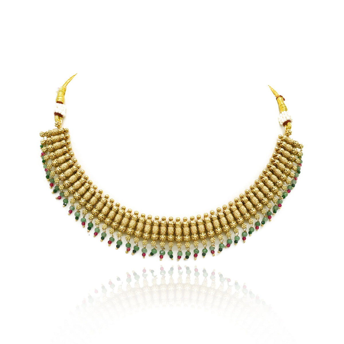 Aaradhya Antique Gold Beaded Temple Necklace - The Pashm