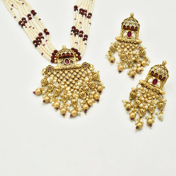 Poorvi Gold Temple Studded Necklace Set- The Pashm