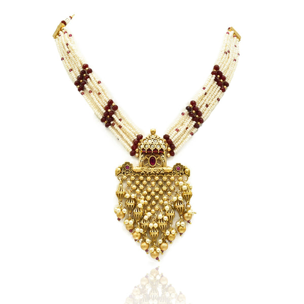 Poorvi Gold Temple Studded Necklace Set- The Pashm