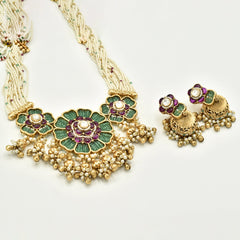 Ramsha Floral Emerald Beaded Heritage Necklace - The Pashm