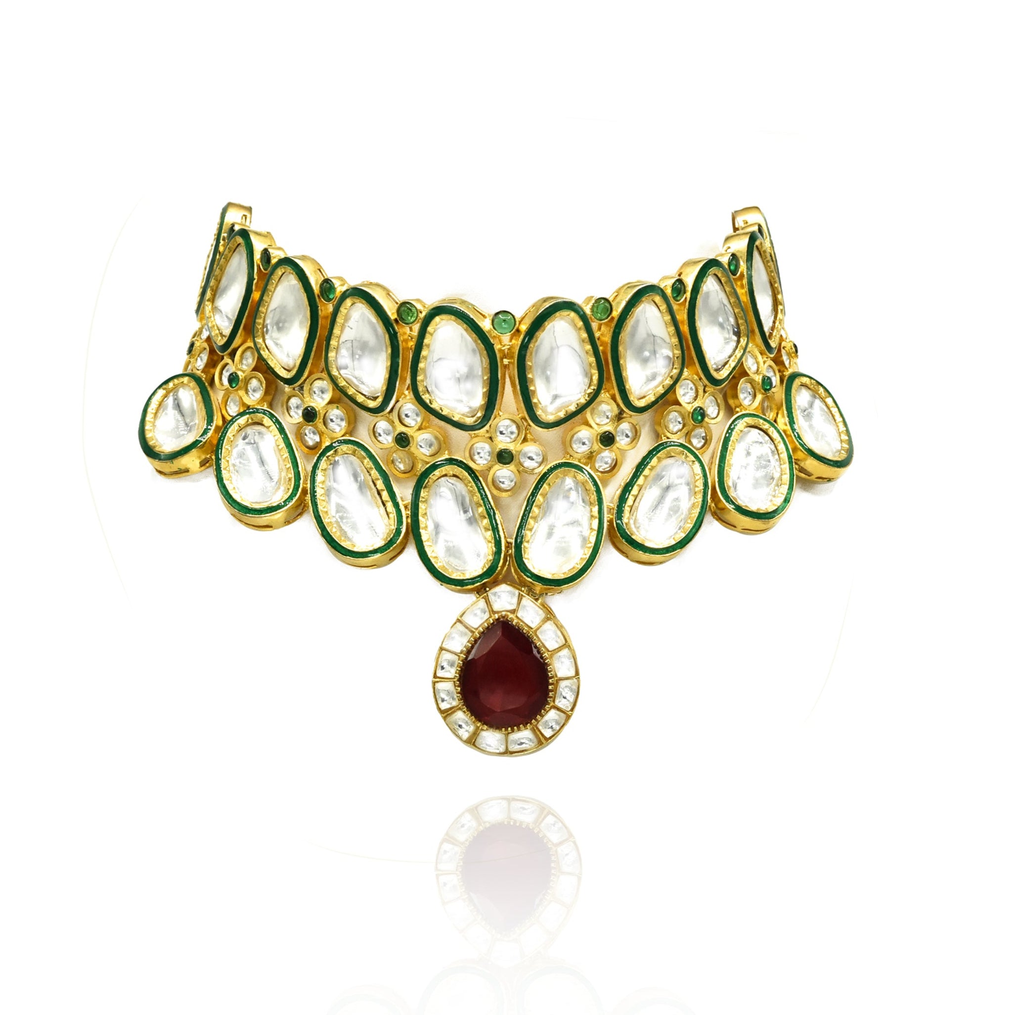 Siara Teardrop Pendant Uncut Kundan Choker Set - The Pashm