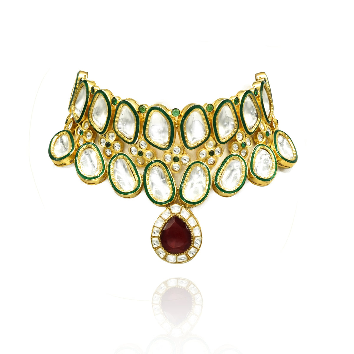 Siara Teardrop Pendant Uncut Kundan Choker Set - The Pashm