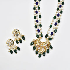 Vasuda Kundan Green Blue Necklace Set - The Pashm