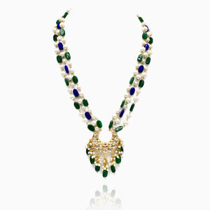 Vasuda Kundan Green Blue Necklace Set - The Pashm