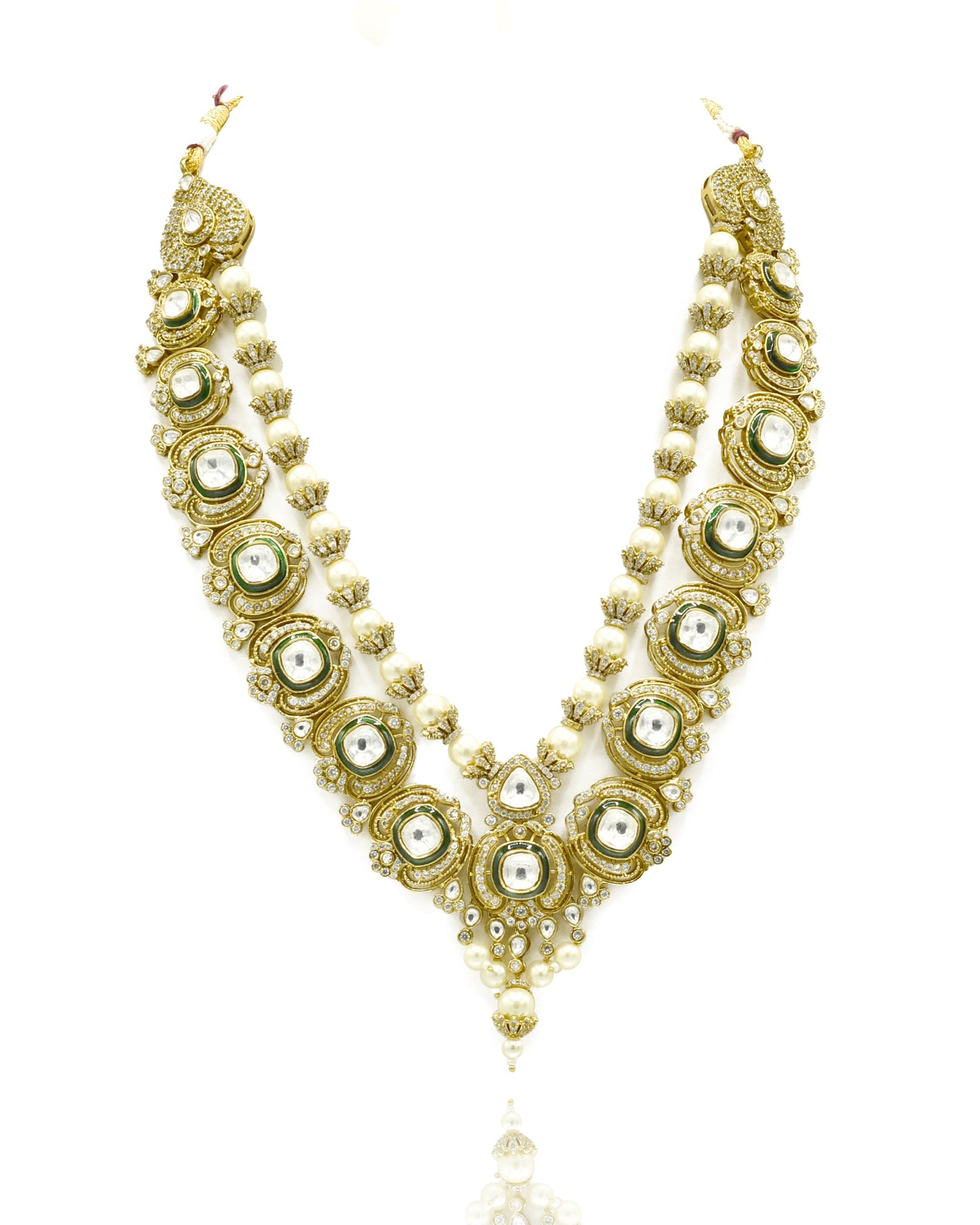 Vaibhavi Moissanite Pearl Polki Necklace Set - The Pashm