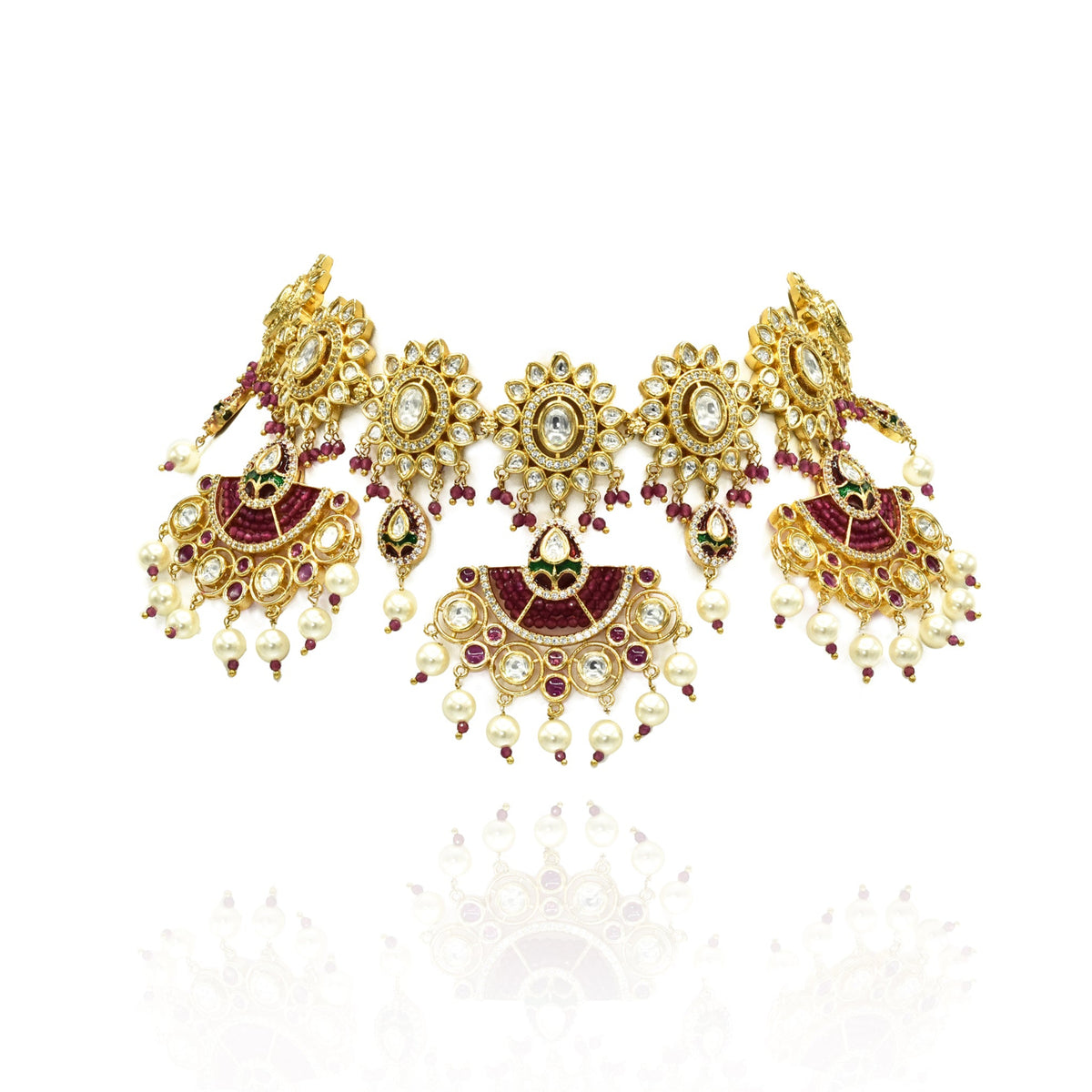 Nooran Red Polki Necklace Set - The Pashm