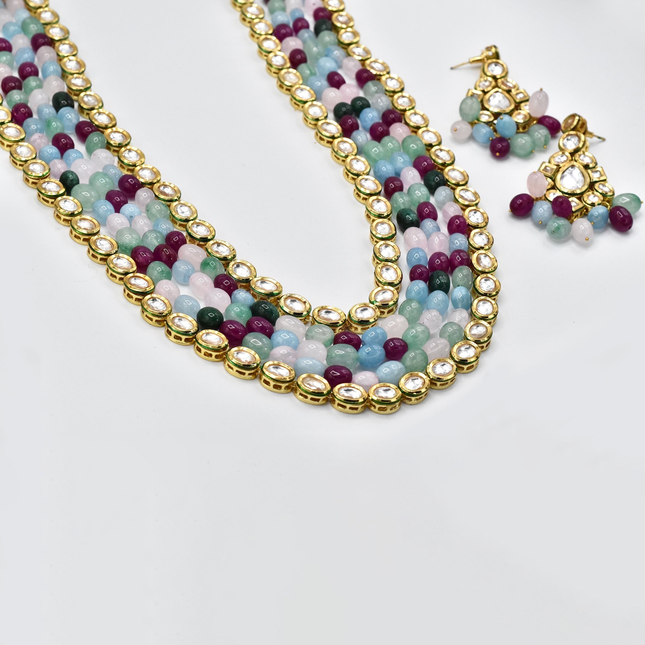 Nuzzhat Multicolor Kundan Beaded Necklace Set - The Pashm