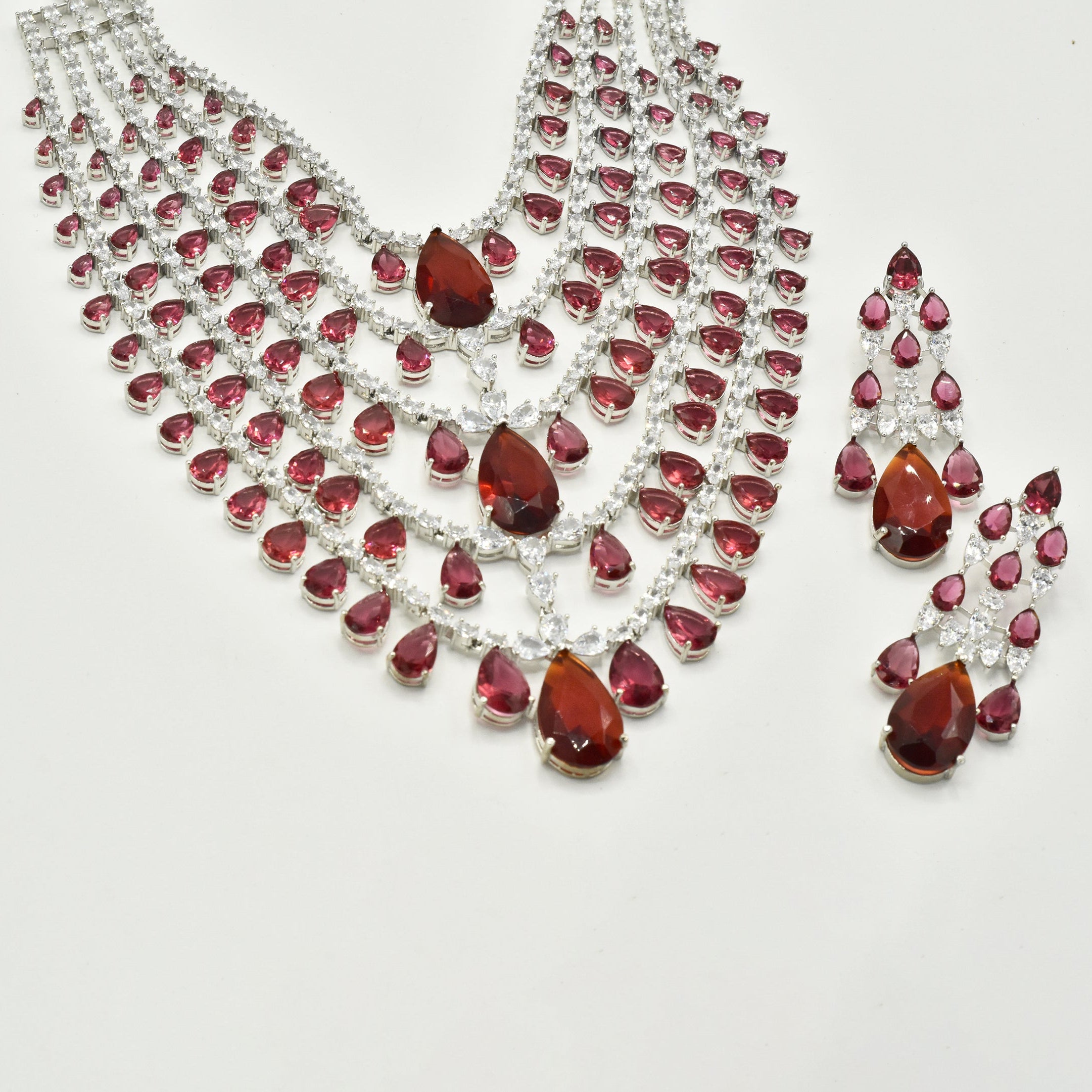 Zunaira American Diamond Layered Ruby Red Statement Necklace - The pashm