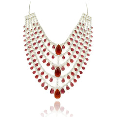 Zunaira American Diamond Layered Ruby Red Statement Necklace - The pashm