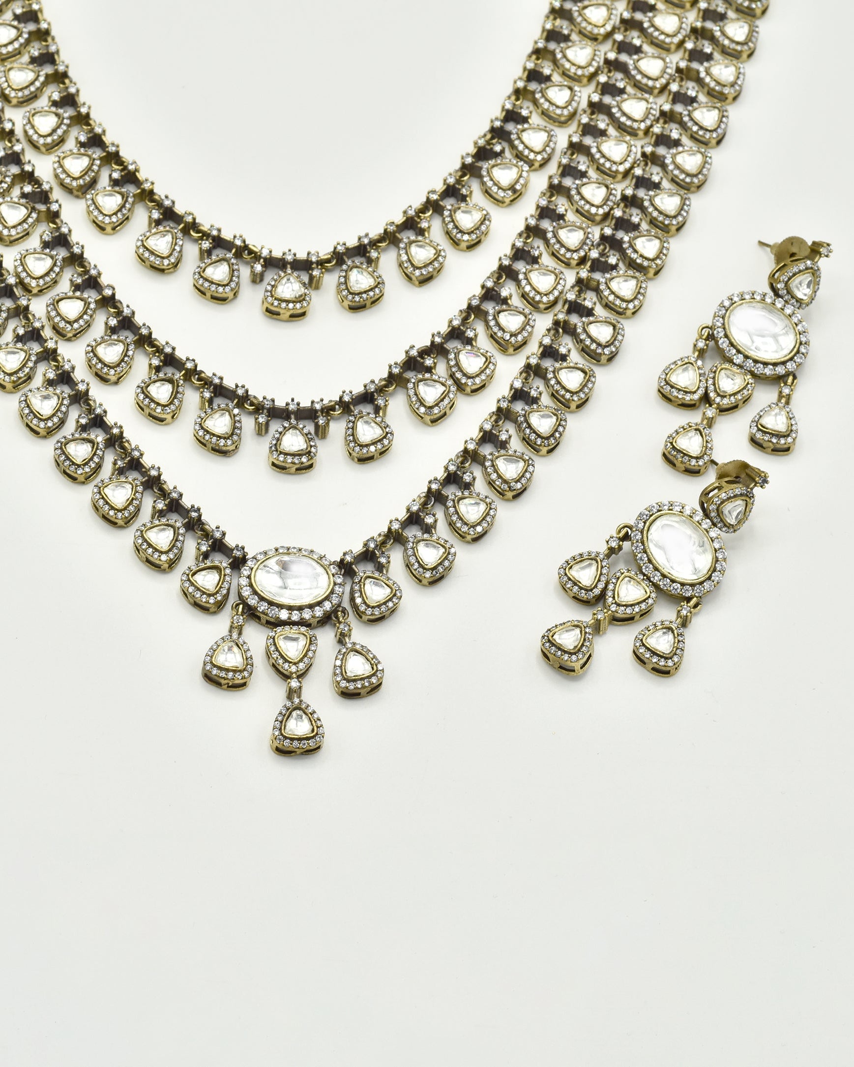 Mrinal Polki Antique Layered Necklace Set - The Pashm