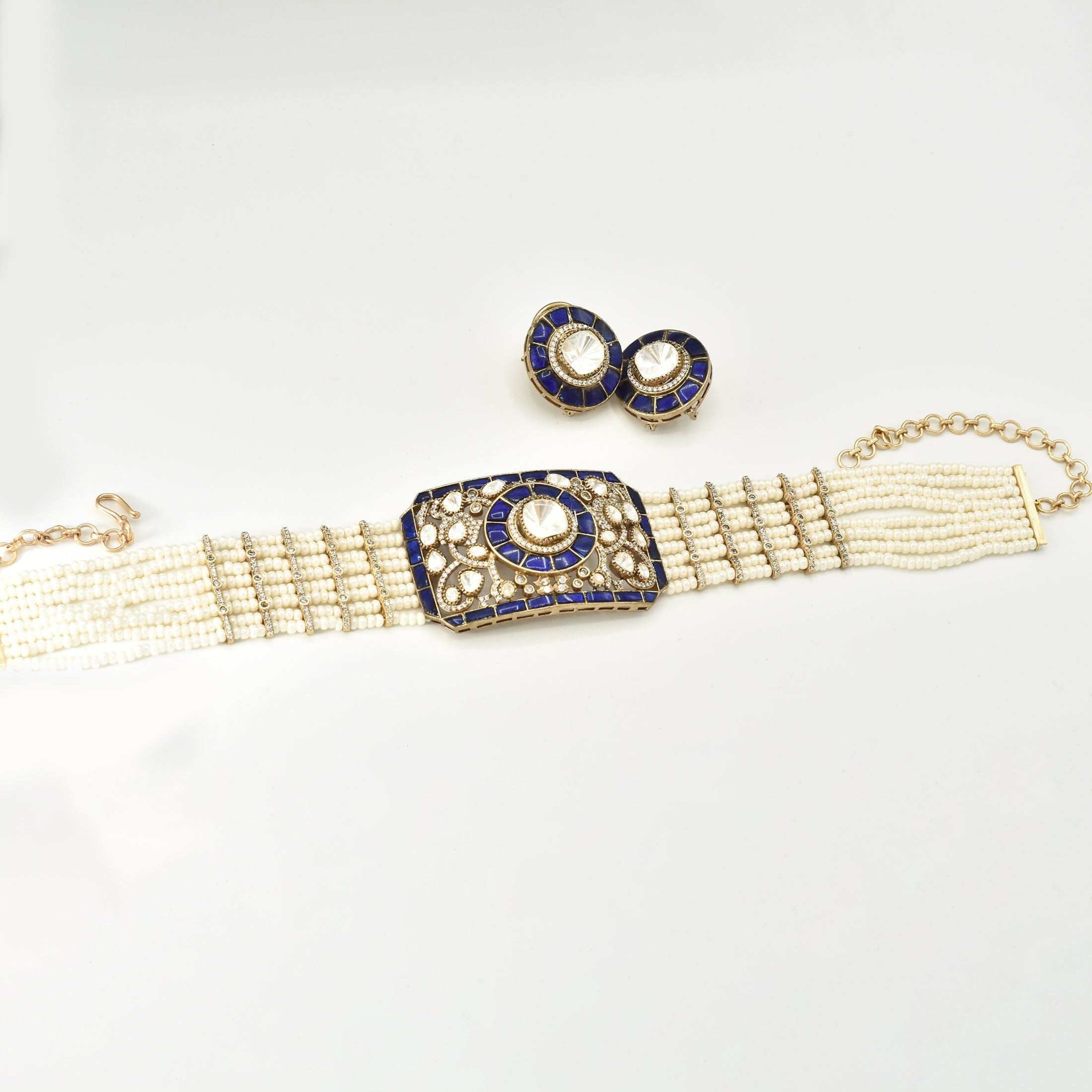 Naisha Polki Beaded Choker Set Navy Blue - The Pashm