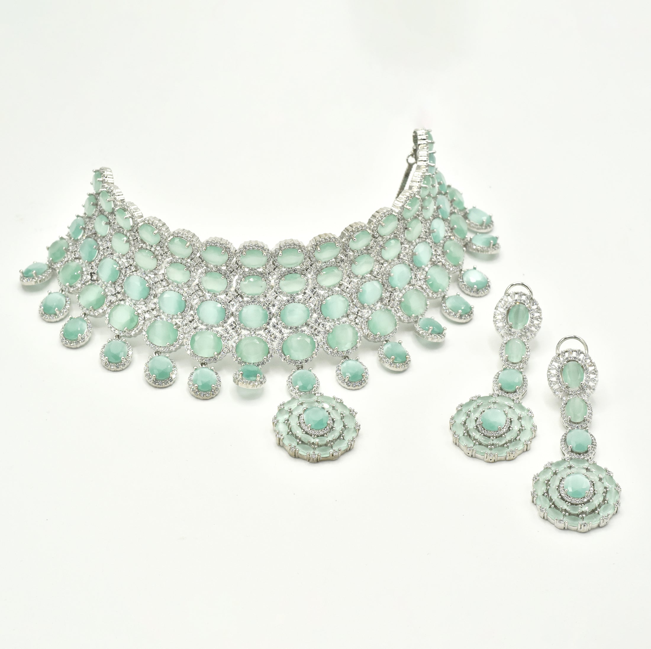 Olivia Mint Green American Diamond Statement Choker - The Pashm