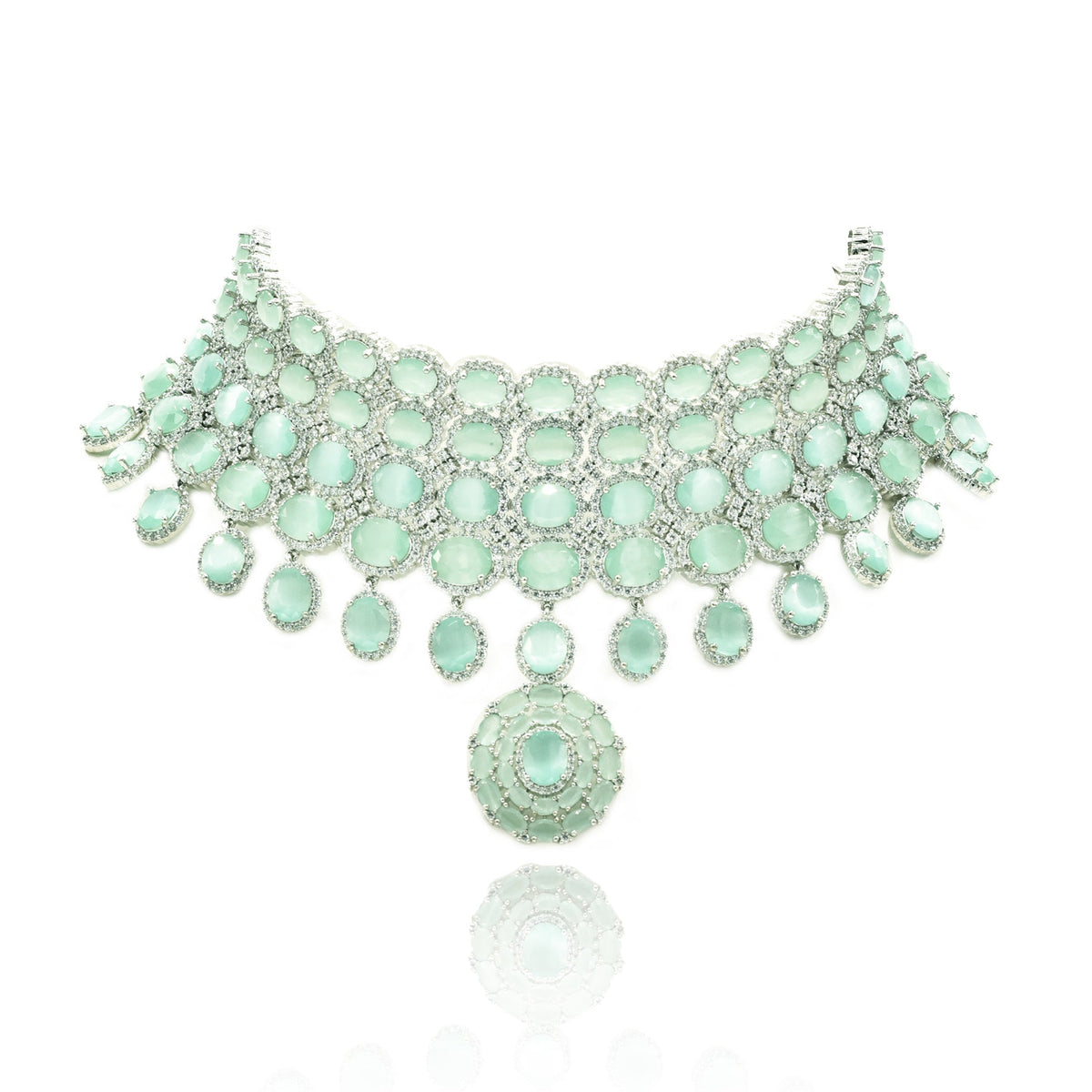 Olivia Mint Green American Diamond Statement Choker - The Pashm