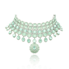 Olivia Mint Green American Diamond Statement Choker - The Pashm