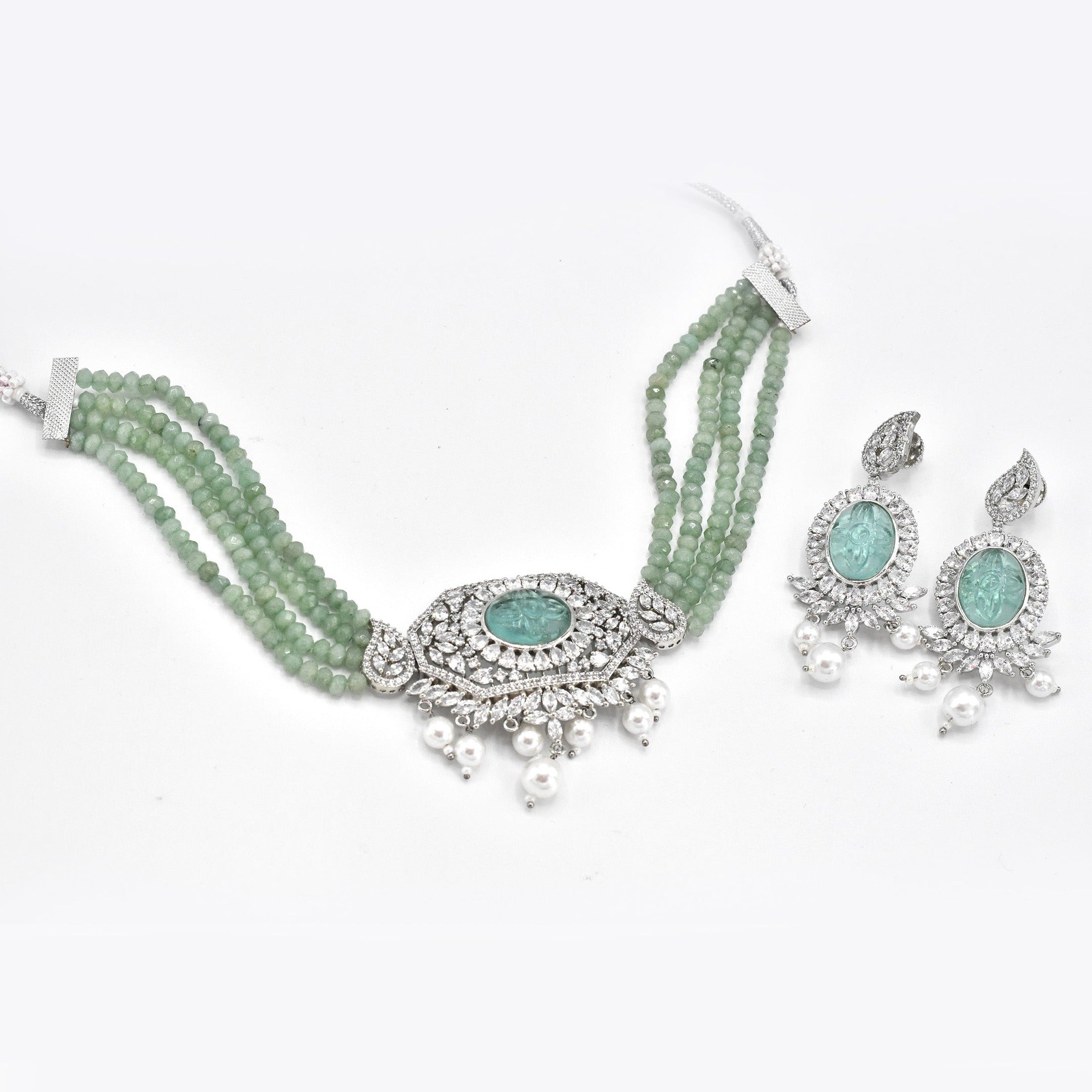 Doreen American Diamond Choker Set - Mint - The Pashm