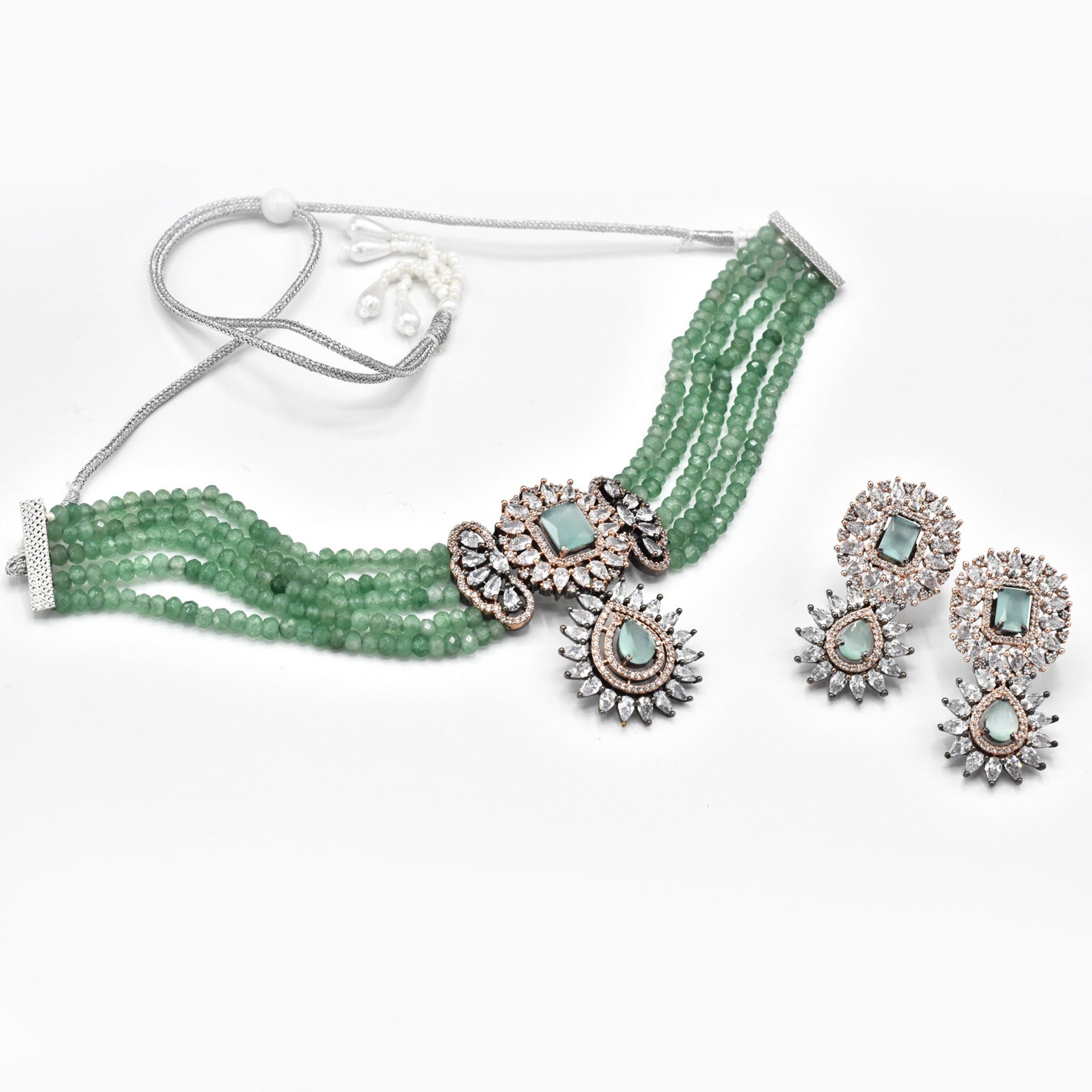 Izza American Diamond Choker Set Mint - The Pashm