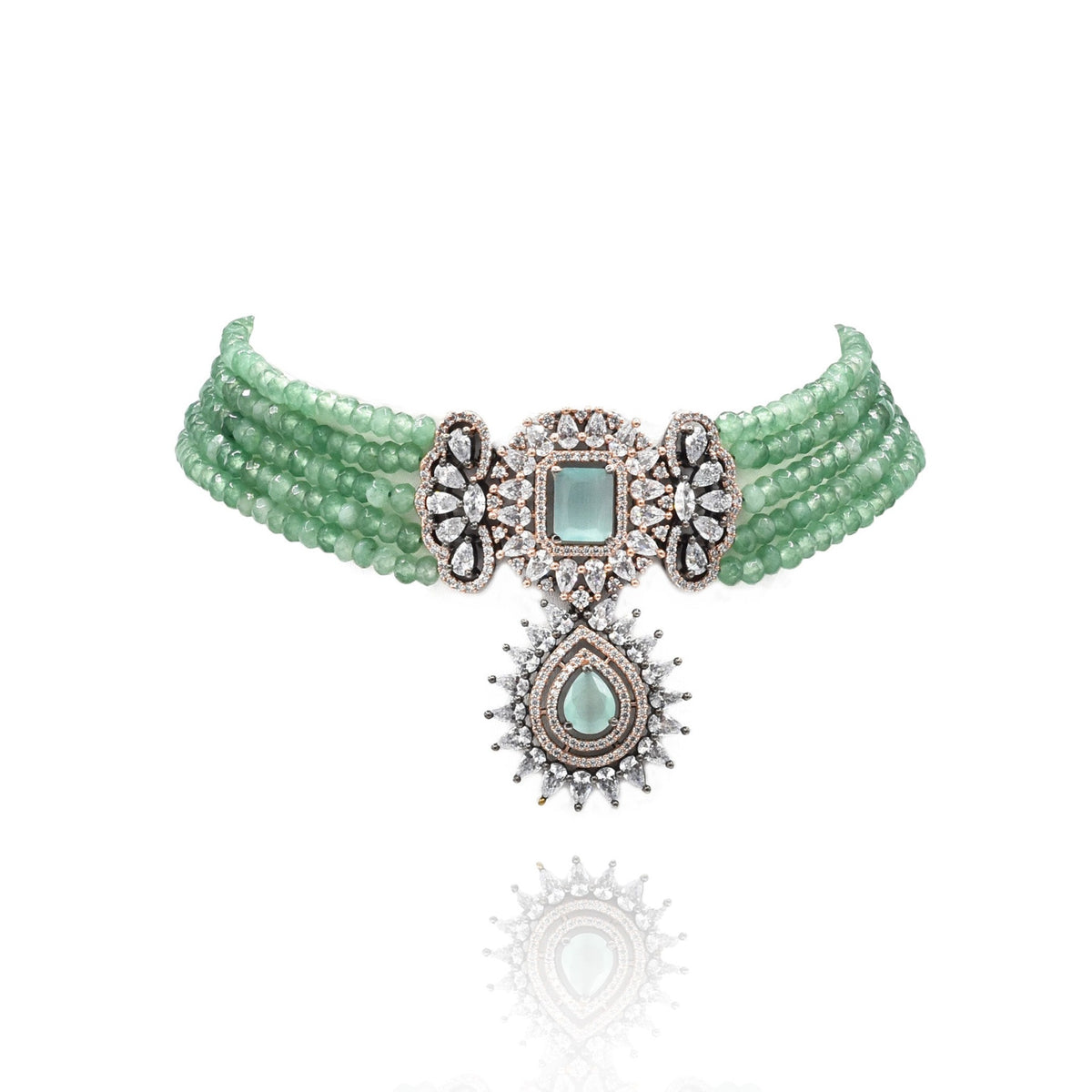 Izza American Diamond Choker Set Mint - The Pashm