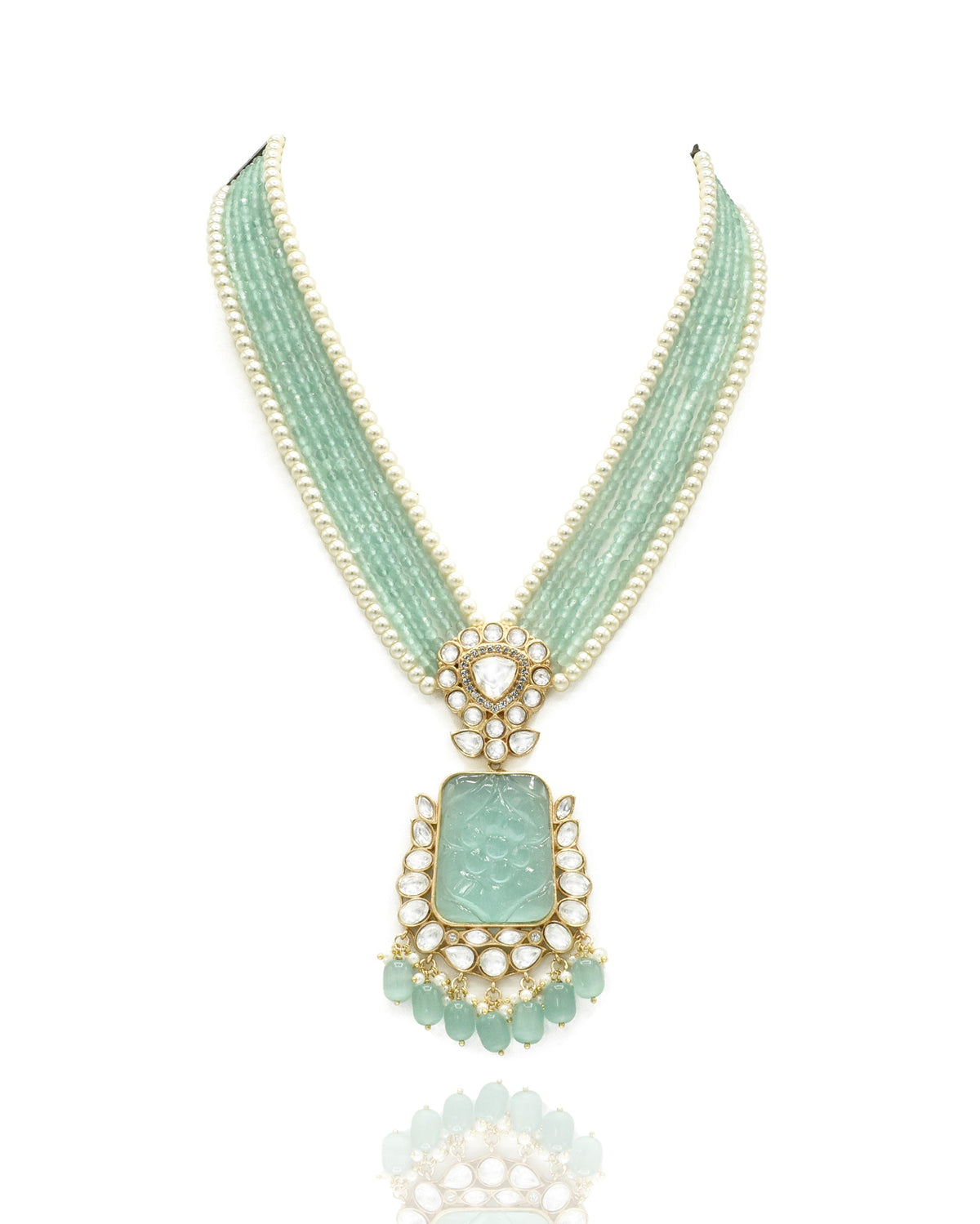 Renia Mint Carved Stone Pendant Set - The Pashm