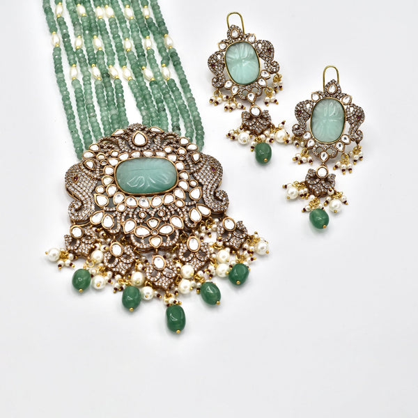 Megha Antique Mint Pearl Pendant Set - The Pashm