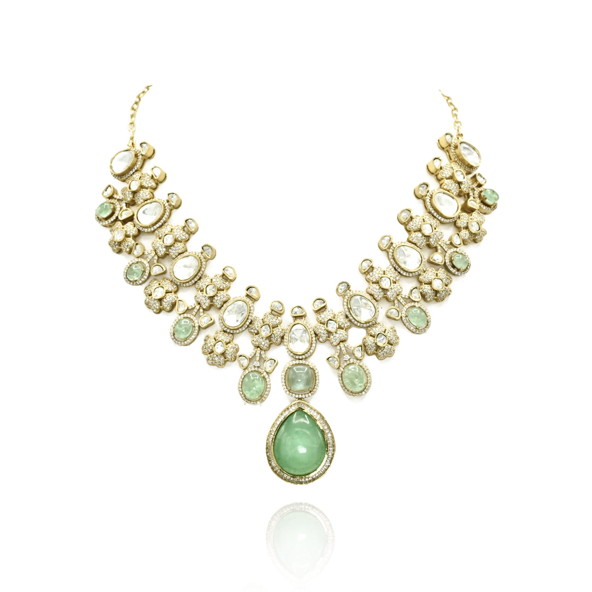 Mrinal Green Studded Necklace Set - The pashm