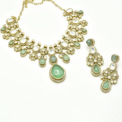 Mrinal Green Studded Necklace Set - The pashm