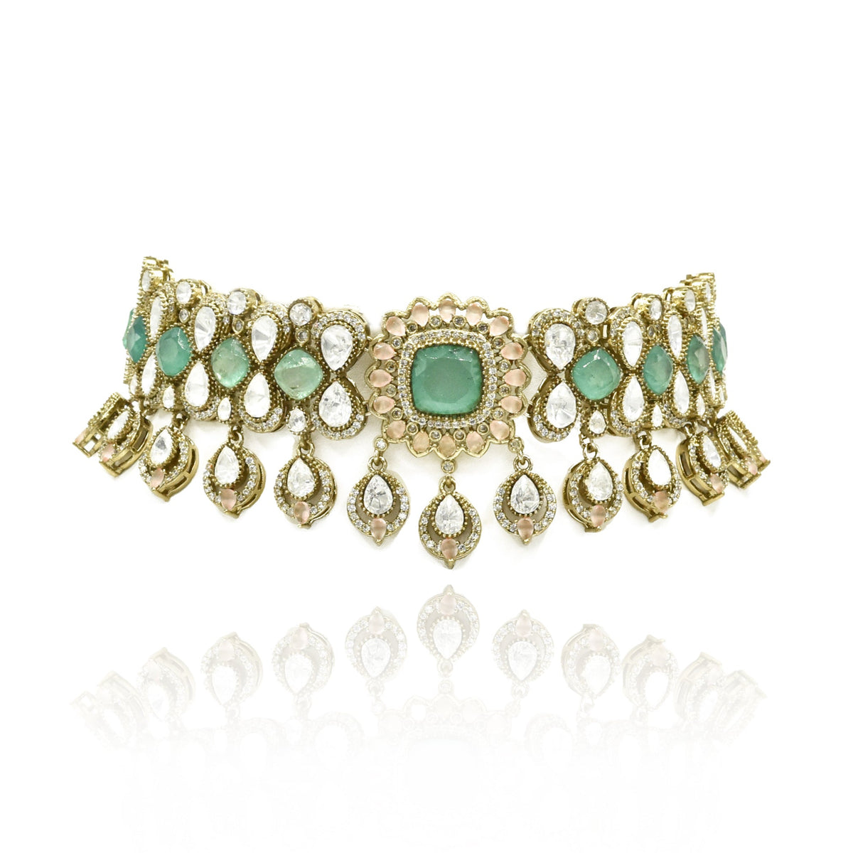 Zareen Mint & Blush Polki Bridal Choker - The Pashm