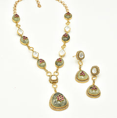 Yamini Prehnite Moissanite Pendant Set - The Pashm