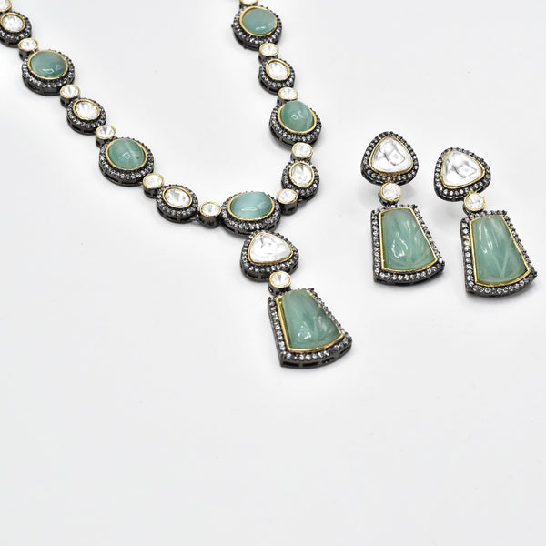 Fayza Colored Stones Antique Necklace Mint - The Pashm