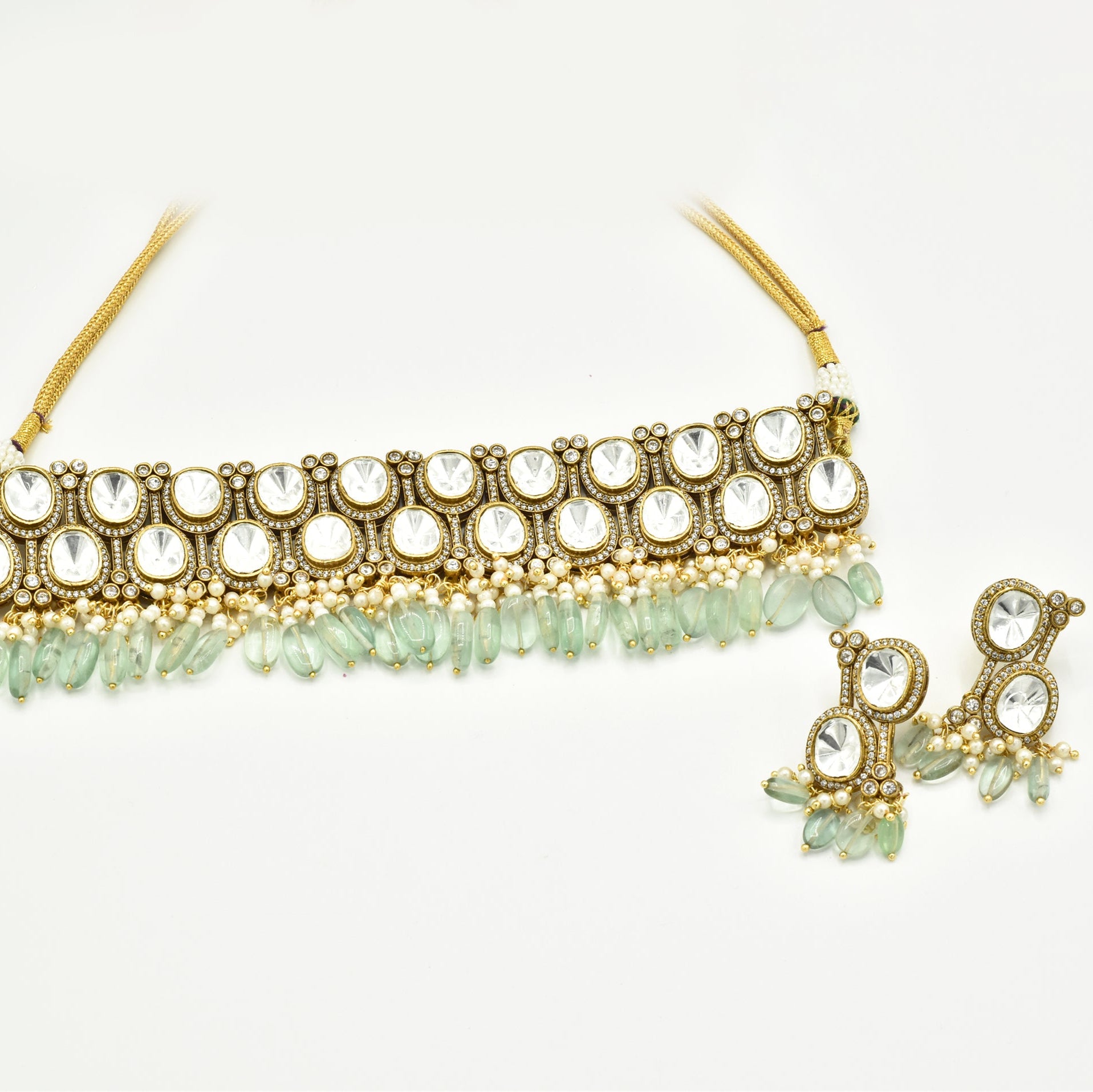 Urvashi Mint Green Drops Moissanite Choker Set - The Pashm
