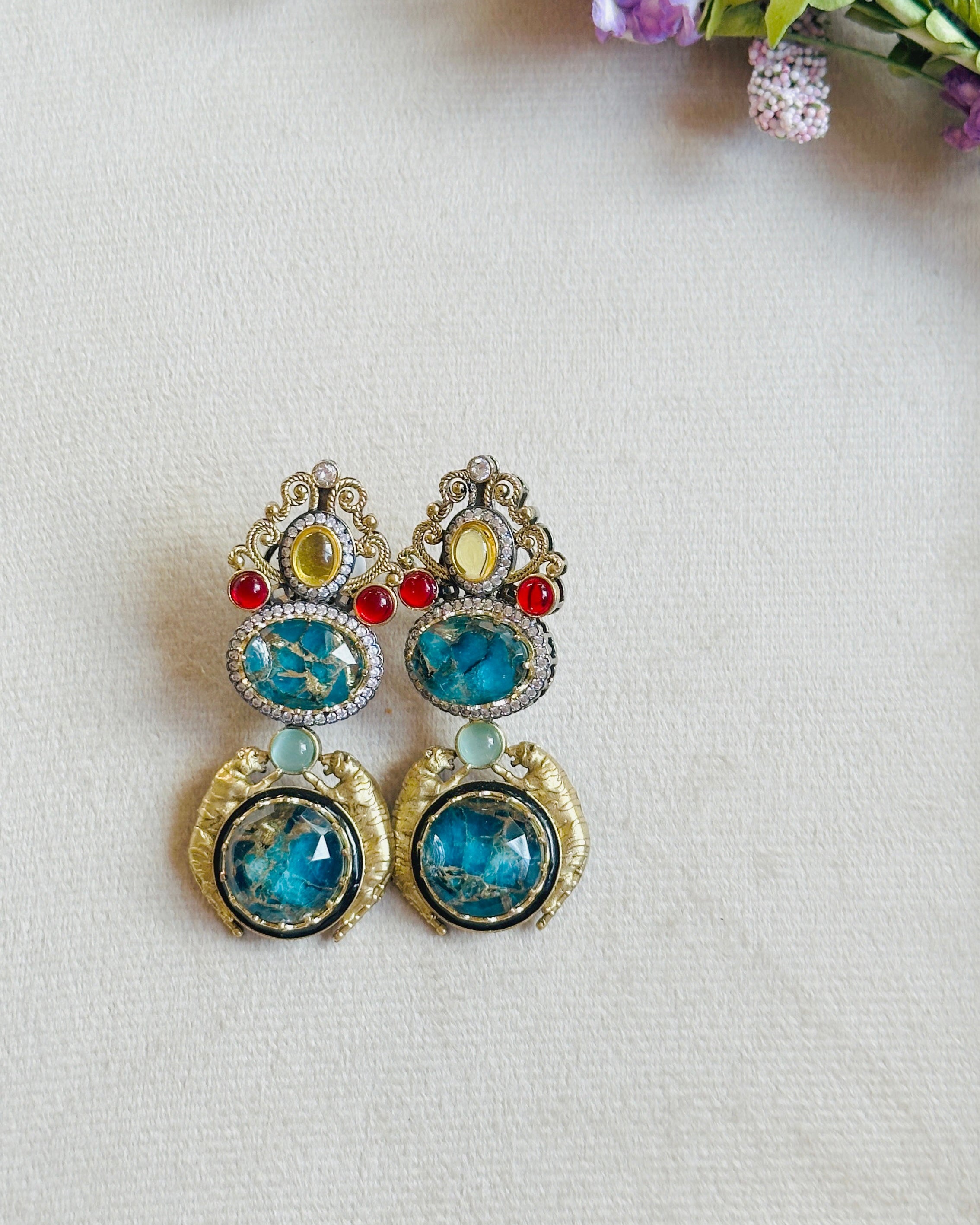 Omisha Blue Mosaic Statement Earrings - The Pashm