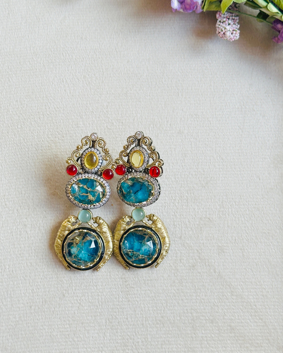 Omisha Blue Mosaic Statement Earrings - The Pashm