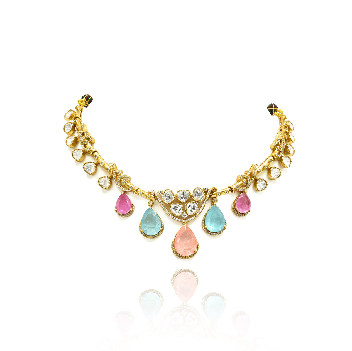 Amreen Crystal Drops Polki Hasli Set - The Pashm