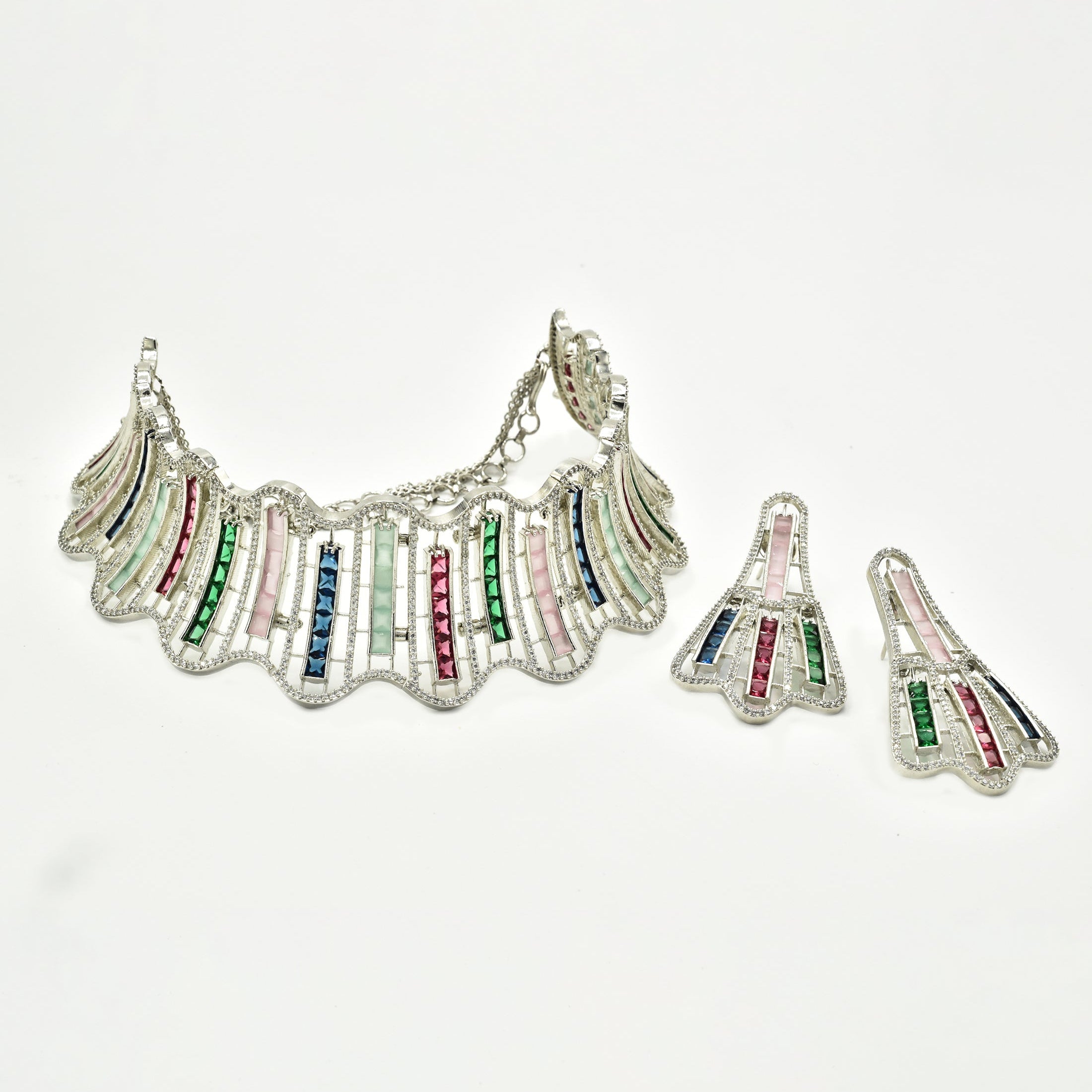 Medina Multicolor Art Deco Statement Choker Set - The pashm